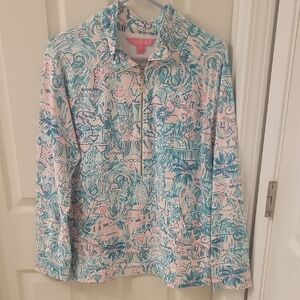 Lilly Pulitzer Teal and Light Pink Printed Zip Jacket